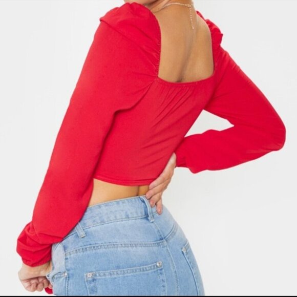 NWT PrettyLittleThing Tie Front Crop Top - Picture 2 of 11